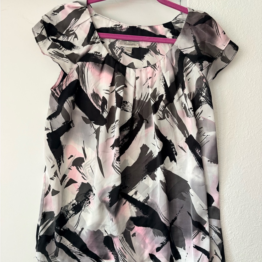 Dressbarn Black and Pink Abstract Blouse